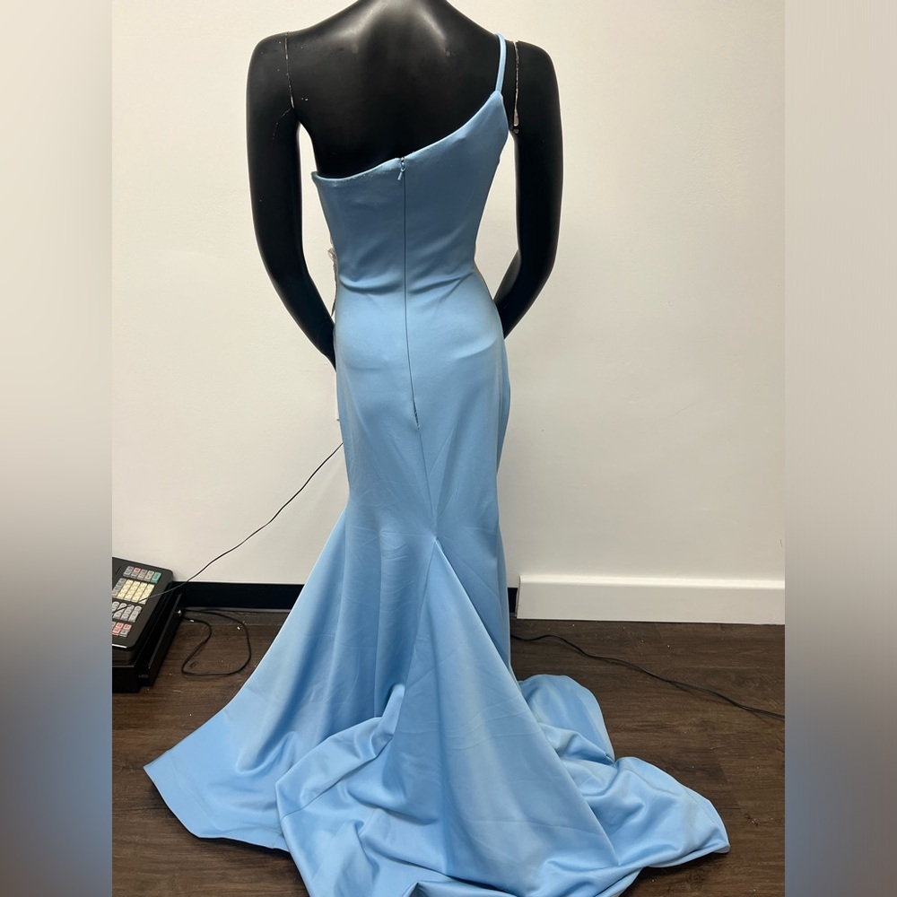 Jovani 06763 Periwinkle Size 8 One Shoulder Mermaid Long Dress With Mesh prom - Picture 2 of 7